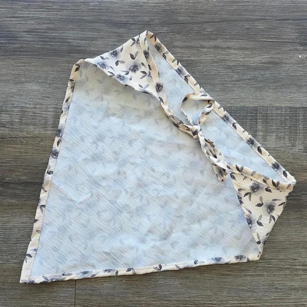 Cream Floral Headscarf Blue Roses Cottagecore Bandana Hair Tie Accessory